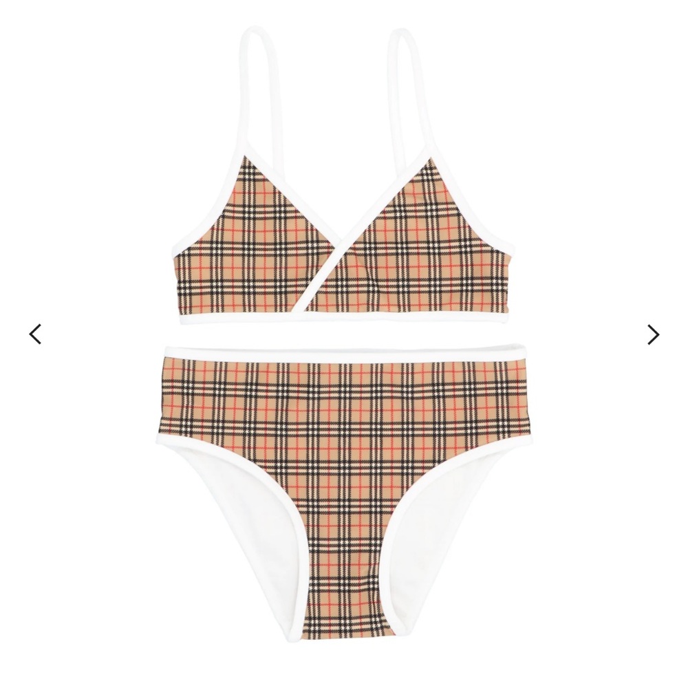 Burberry White and Tan Classic Plaid Bikini